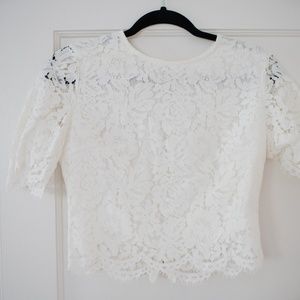 Women's Short Sleeve Sexy Sheer Blouse Mesh Lace